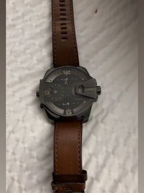 Diesel Men's Brown Leather Strap Watch with Gunmetal Dial